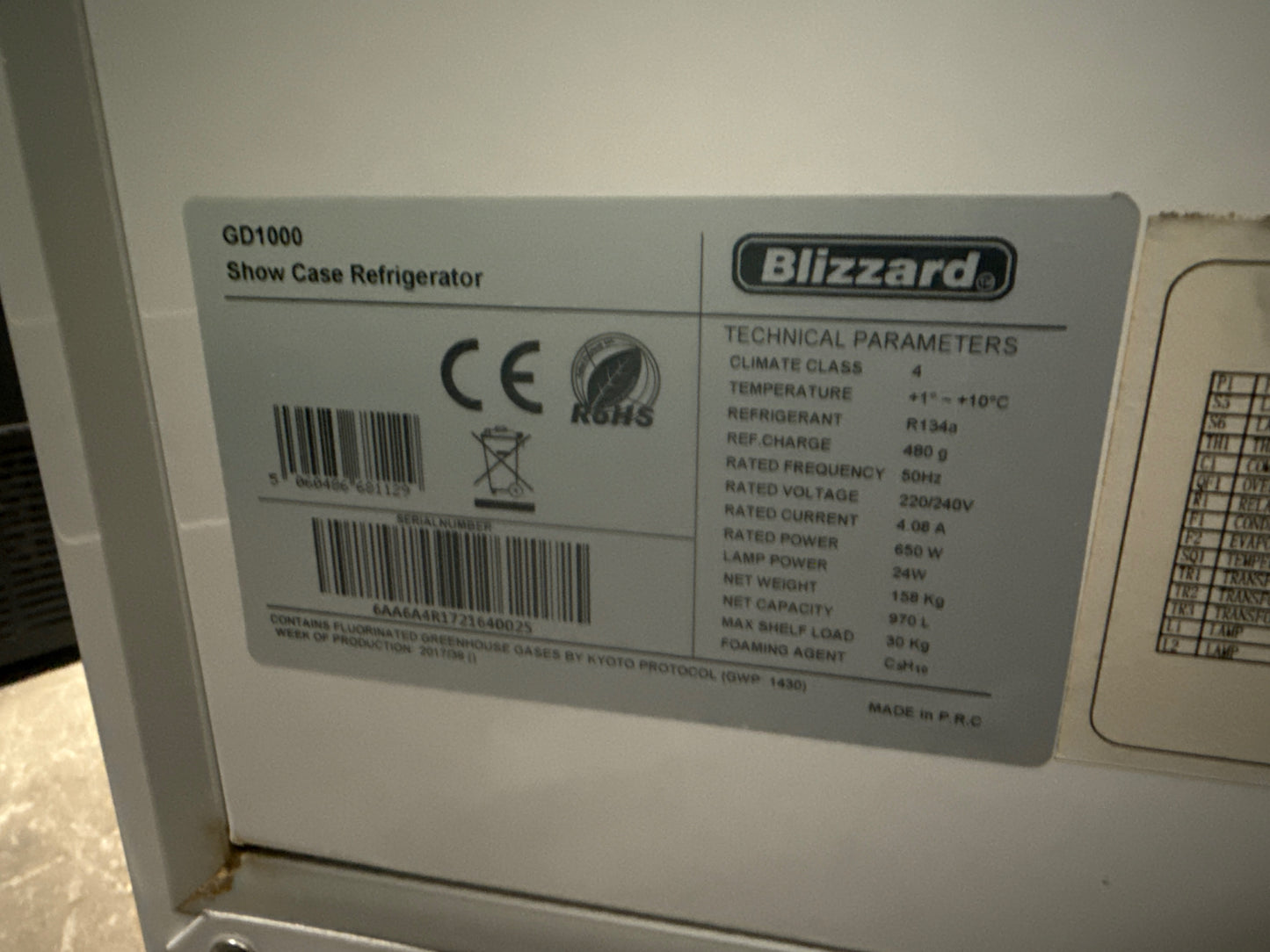 Blizzard  GD1000 Display Fridge - Grade A (Great)