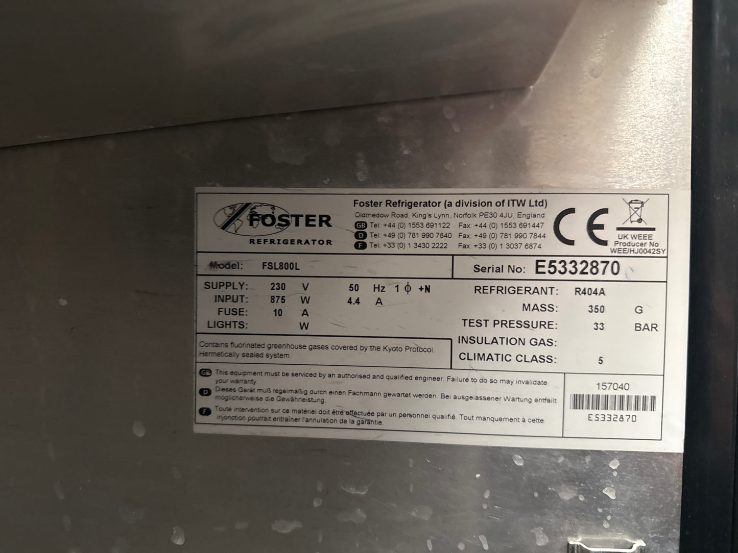 Foster FSL800L Fridge - Grade A - (Great)